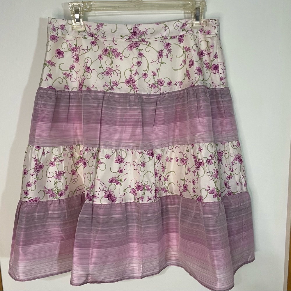 Tommy Bahama Silk Pink & White Floral Mixed Print Tiered Sample Skirt 8
